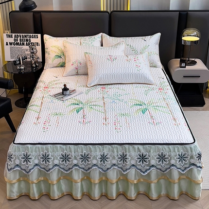 91家纺网 家纺一手货源 找家纺 （总）情恒家纺 2025新款可脱卸印花夹棉冰丝凉席三件套