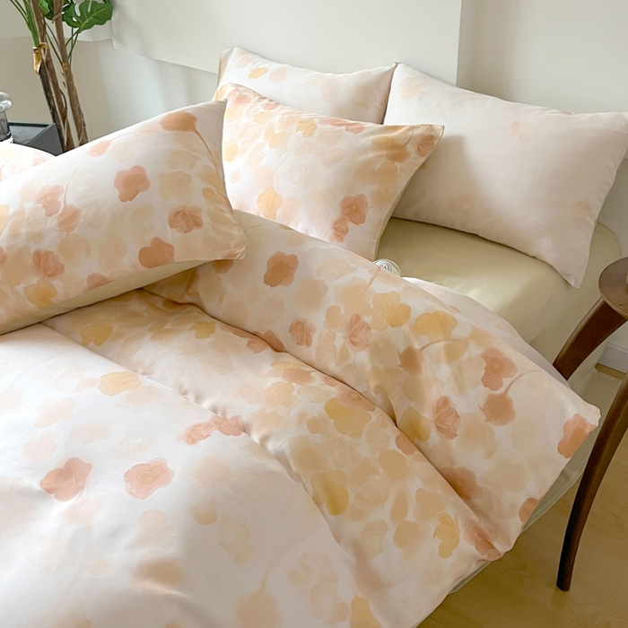 91家纺网 家纺一手货源 找家纺 千朵 2024新款莱赛尔天丝四件套 叶暖