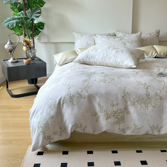 91家纺网 家纺一手货源 找家纺 千朵 2024新款莱赛尔天丝四件套 美人蕉绿