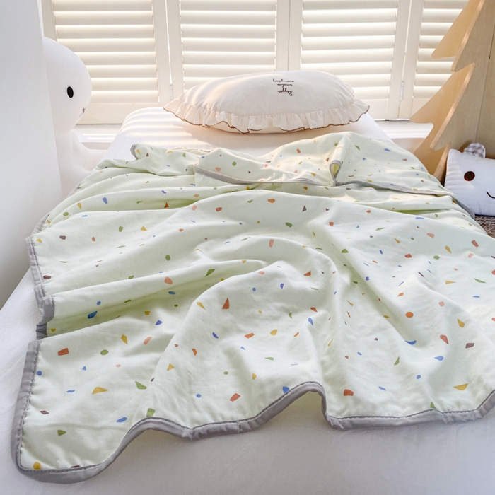 91家纺网 家纺一手货源 找家纺 潮邦 2025新款全棉双层纱多功能盖毯 彩虹糖