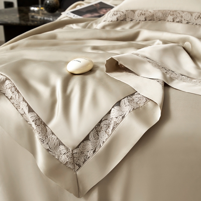 91家纺网 家纺一手货源 找家纺 榻尚家居 2024新款天丝棉镂空夏被四件套-云绡系列 云绡-金芥天丝棉夏被四件套