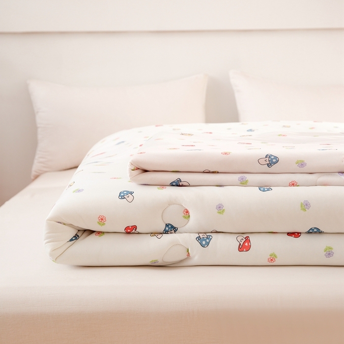 91家纺网 家纺一手货源 找家纺 啊雅家居 2025新款A类针织棉云柔大豆被抗菌被子被芯  小蘑菇