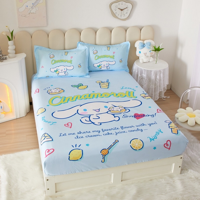 91家纺网 家纺一手货源 找家纺 蘭菲家纺 2024新款全棉大版三丽鸥卡通单床笠 圆宝