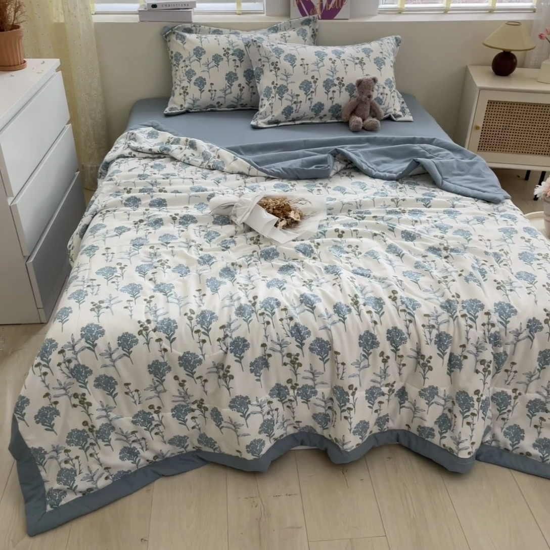 91家纺网 家纺一手货源 找家纺 梵克保罗 2024新款春夏水洗棉麻双层纱夏被四件套 浪漫梦幻