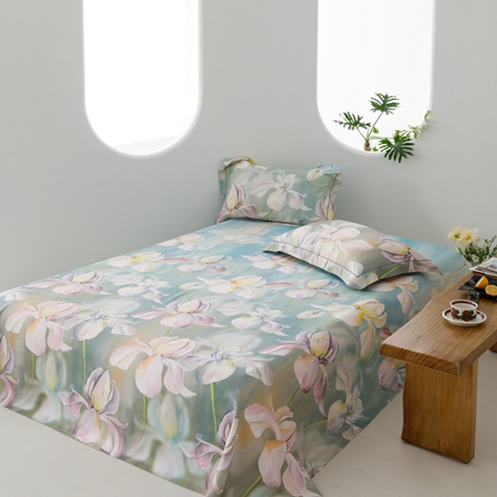 91家纺网 家纺一手货源 找家纺 2024 竹席冰丝竹纤维凉席空调席印花席子凉席三件套冰凉感软席子 绽放绿