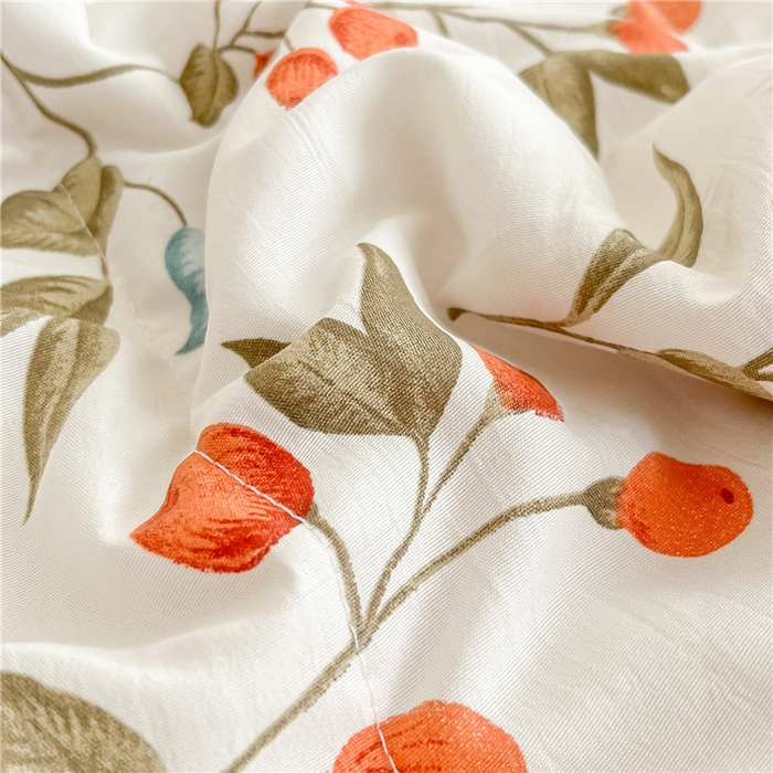 91家纺网 家纺一手货源 找家纺 梵克保罗 2024新款春夏水洗棉麻双层纱夏被四件套 枇杷树