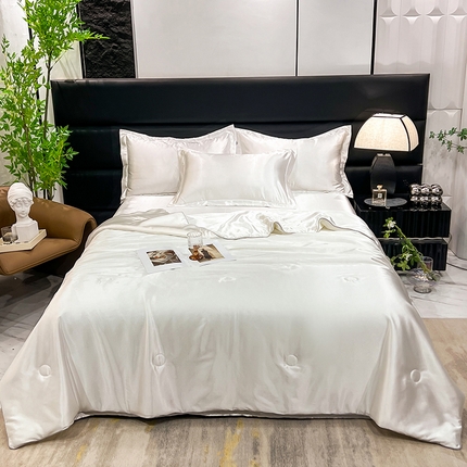 91家纺网 家纺一手货源 找家纺 新18 经年2025年 夏季丝绸真丝手感水洗真丝夏被四件套 夏被-典雅白