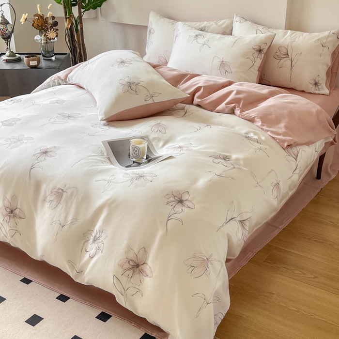 91家纺网 家纺一手货源 找家纺 千朵 2024新款莱赛尔天丝四件套 枝叶诗韵