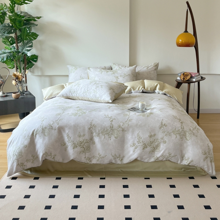 91家纺网 家纺一手货源 找家纺 千朵 2024新款莱赛尔天丝四件套 美人蕉绿