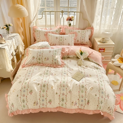 眠屿 2024新款40支全棉花边四件套 淡雅春意