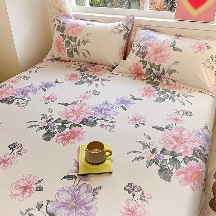 91家纺网 家纺一手货源 找家纺 绵庭家纺 2024新款AB版12868全棉印花单床单 水榭听香-米