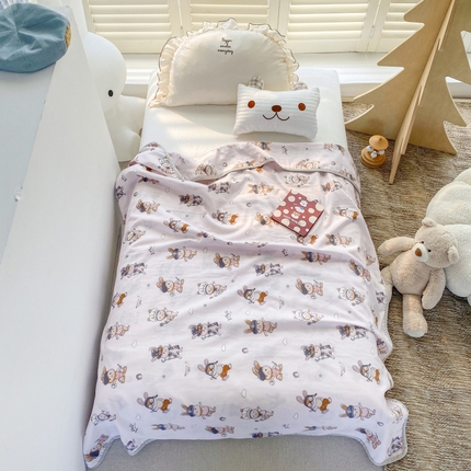 潮邦 2025新款全棉双层纱多功能盖毯 兔之园