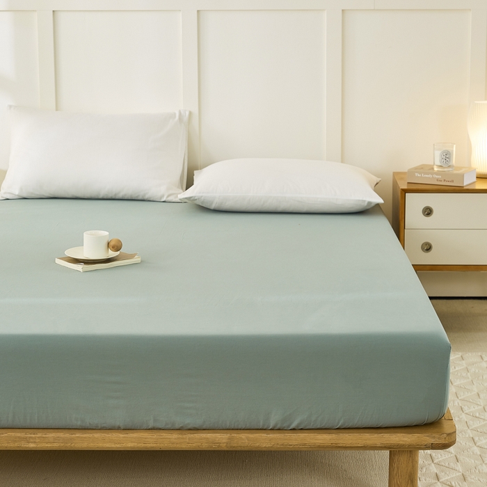 91家纺网 家纺一手货源 找家纺 凡客家居 2024新款全棉色织水洗棉单床笠 罗米娜—绿