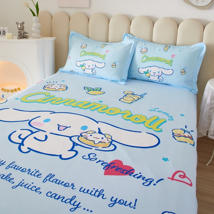 91家纺网 家纺一手货源 找家纺 蘭菲家纺 2024新款全棉大版三丽鸥卡通单床笠 圆宝