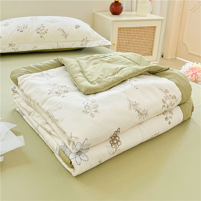 91家纺网 家纺一手货源 找家纺 梵克保罗 2024新款春夏水洗棉麻双层纱夏被四件套 石榴花开