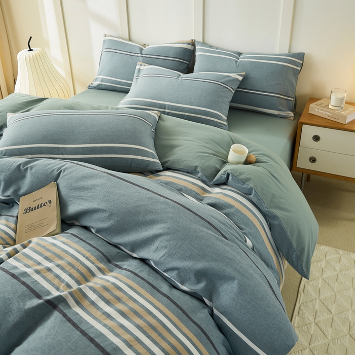 91家纺网 家纺一手货源 找家纺 凡客家居 全棉色织水洗棉四件套学生宿舍三件套 罗米娜—绿