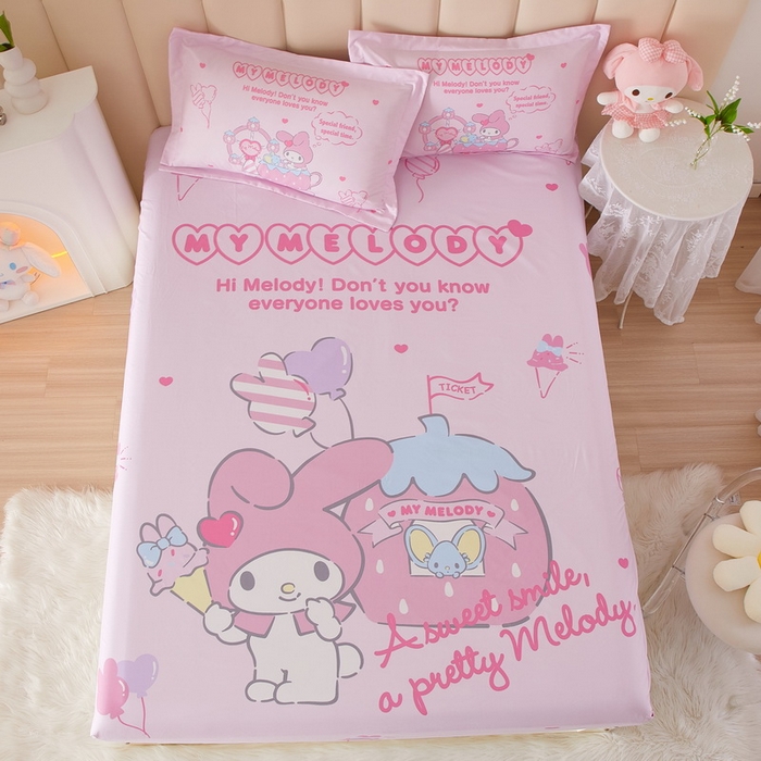 91家纺网 家纺一手货源 找家纺 蘭菲家纺 2024新款全棉大版三丽鸥卡通单床笠 花园宝宝