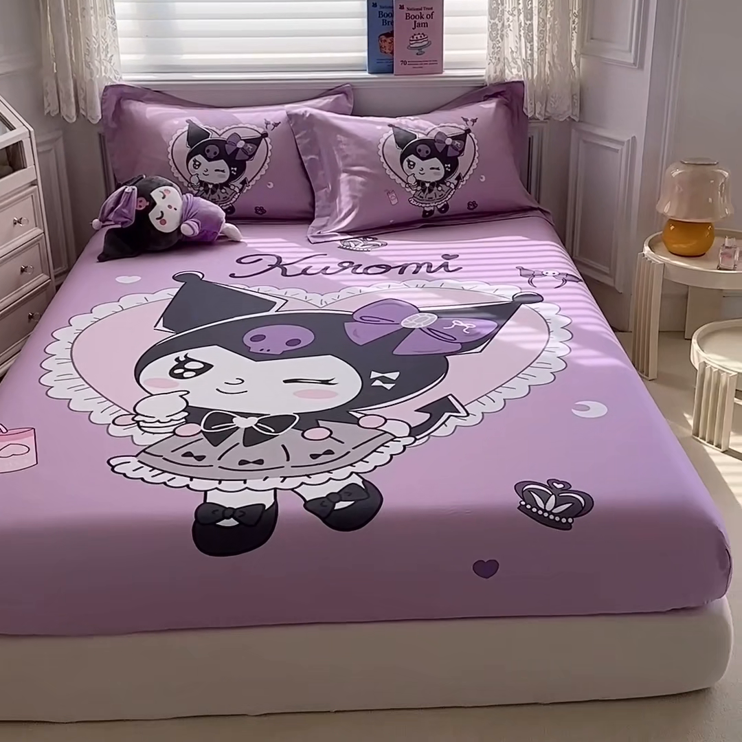 91家纺网 家纺一手货源 找家纺 蘭菲家纺 2024新款全棉大版三丽鸥卡通单床笠 奶油巴库