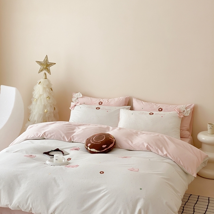 91家纺网 家纺一手货源 找家纺 朗莎 2024新款40S水洗棉四件套 粉猪猪