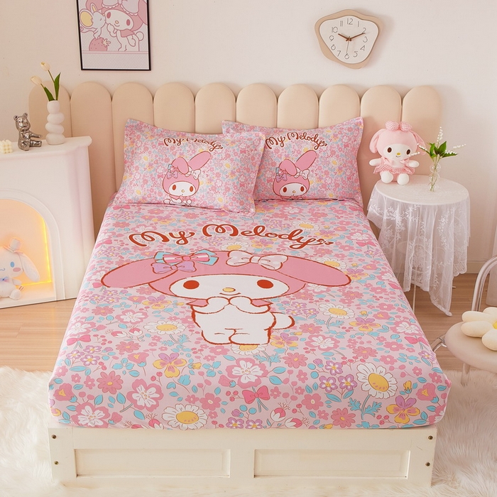 91家纺网 家纺一手货源 找家纺 蘭菲家纺 2024新款全棉大版三丽鸥卡通单床笠 闺蜜