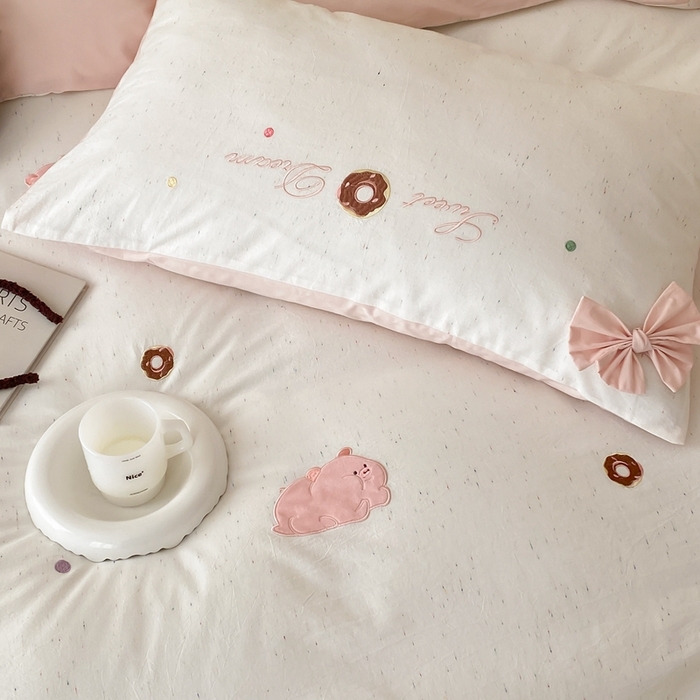 91家纺网 家纺一手货源 找家纺 朗莎 2024新款40S水洗棉四件套 粉猪猪