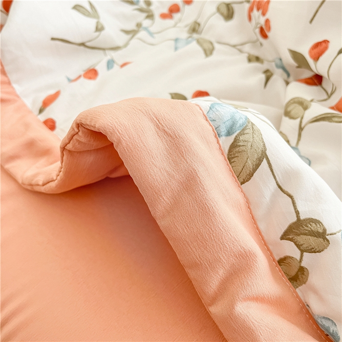 91家纺网 家纺一手货源 找家纺 梵克保罗 2024新款春夏水洗棉麻双层纱夏被四件套 枇杷树