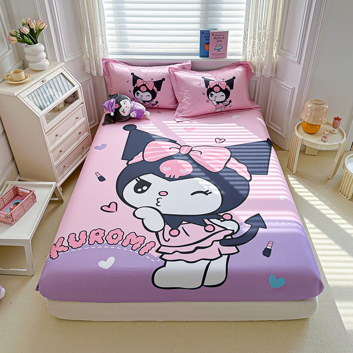 91家纺网 家纺一手货源 找家纺 蘭菲家纺 2024新款全棉大版三丽鸥卡通单床笠 公主酱小库