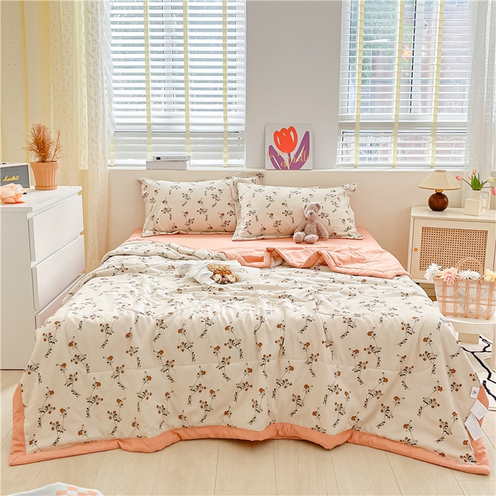 91家纺网 家纺一手货源 找家纺 梵克保罗 2024新款春夏水洗棉麻双层纱夏被四件套 小米果