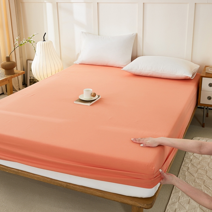 91家纺网 家纺一手货源 找家纺 凡客家居 2024新款全棉色织水洗棉单床笠 漫彩—橘