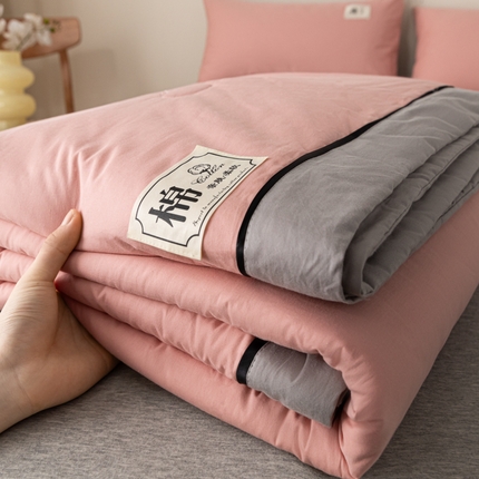 91家纺网 家纺一手货源 找家纺 （总）简如 2025新款A类纯棉水洗棉简约双拼夏凉被空调被全棉棉花夏被四件套