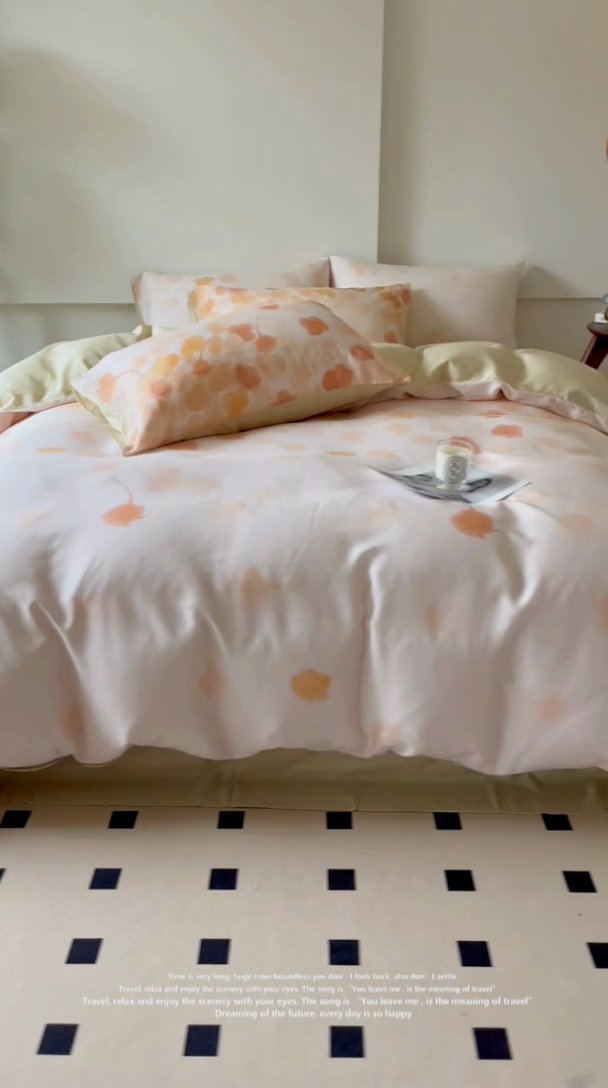 91家纺网 家纺一手货源 找家纺 千朵 2024新款莱赛尔天丝四件套 叶暖