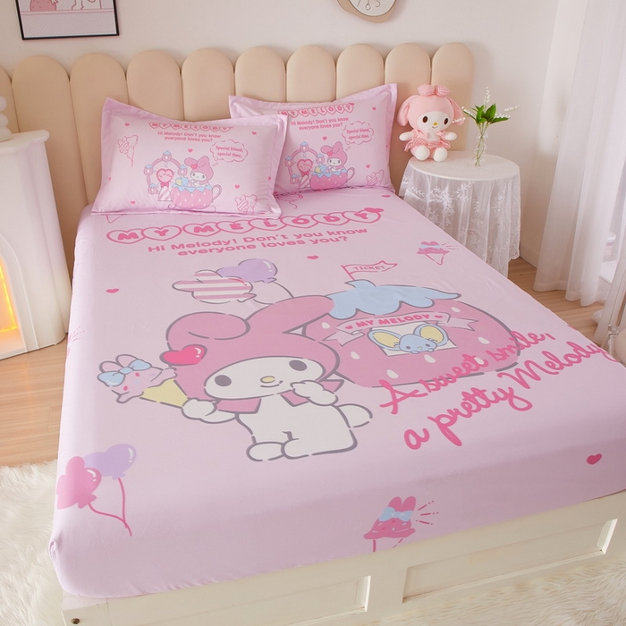 91家纺网 家纺一手货源 找家纺 蘭菲家纺 2024新款全棉大版三丽鸥卡通单床笠 花园宝宝