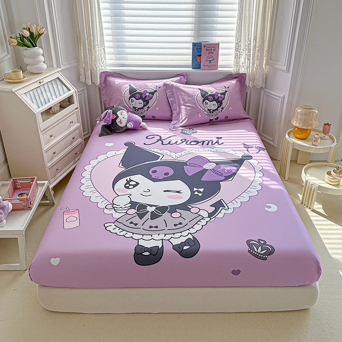 91家纺网 家纺一手货源 找家纺 蘭菲家纺 2024新款全棉大版三丽鸥卡通单床笠 奶油巴库