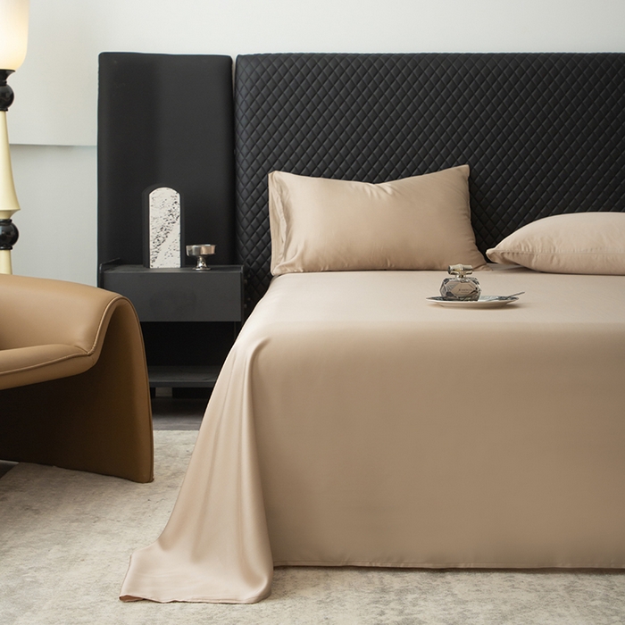 91家纺网 家纺一手货源 找家纺 简宜家居 2025新款60支兰精天丝单品床单 柔肌-奶茶