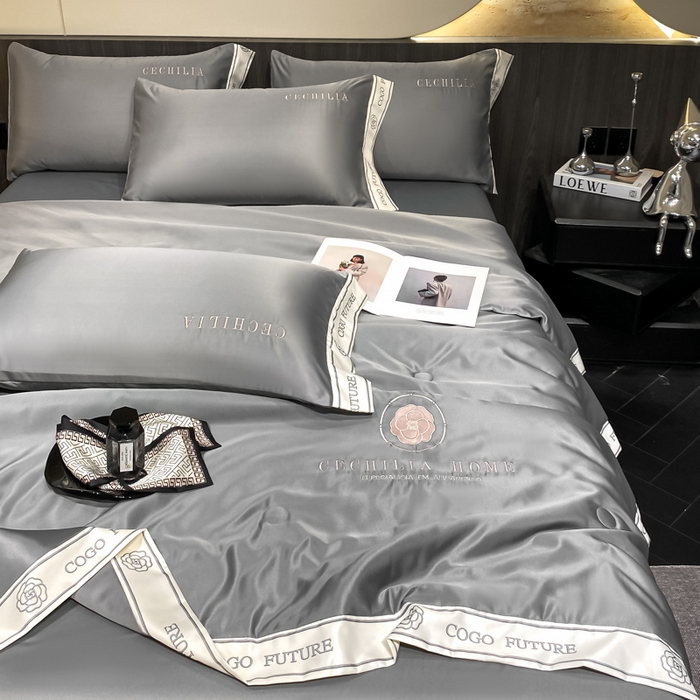 91家纺网 家纺一手货源 找家纺 2025新款 水洗真丝四件套-香蜜 香蜜-高级灰