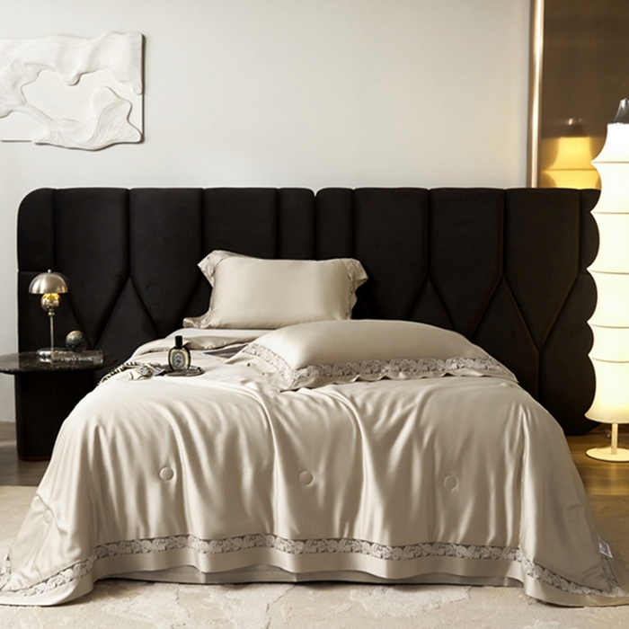 91家纺网 家纺一手货源 找家纺 榻尚家居 2024新款天丝棉镂空夏被四件套-云绡系列 云绡-金芥天丝棉夏被四件套