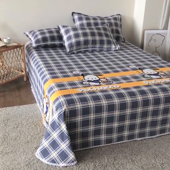 91家纺网 家纺一手货源 找家纺 一比一 2024新款蕾丝老粗布凉席三件套 萌熊-灰格