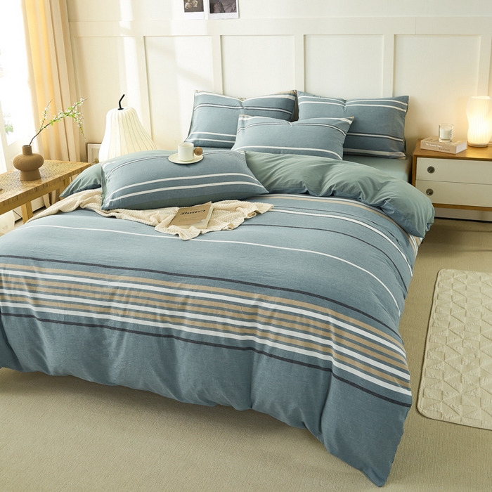 91家纺网 家纺一手货源 找家纺 凡客家居 全棉色织水洗棉四件套学生宿舍三件套 罗米娜—绿