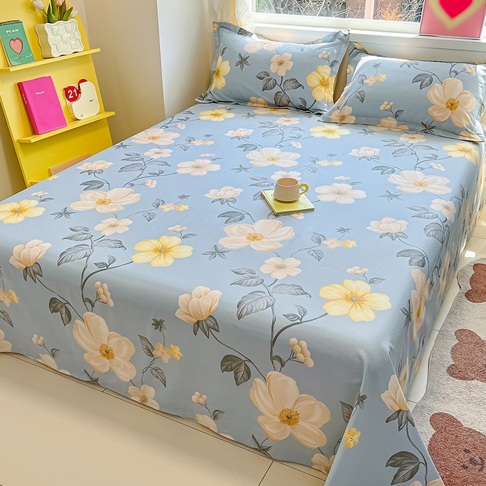 91家纺网 家纺一手货源 找家纺 绵庭家纺 2024新款AB版12868全棉印花单床单 雅致花都