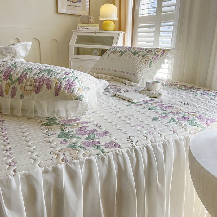 91家纺网 家纺一手货源 找家纺 慕澄家纺 2024新款小版印花床裙款乳胶凉席三件套 床裙款-紫色浪漫