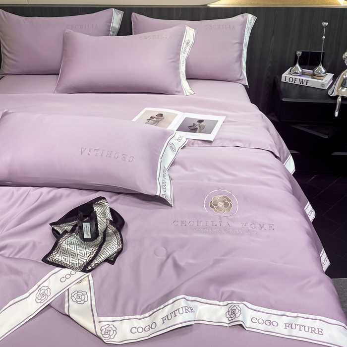 91家纺网 家纺一手货源 找家纺 2025新款 水洗真丝四件套-香蜜 香蜜-香芋紫