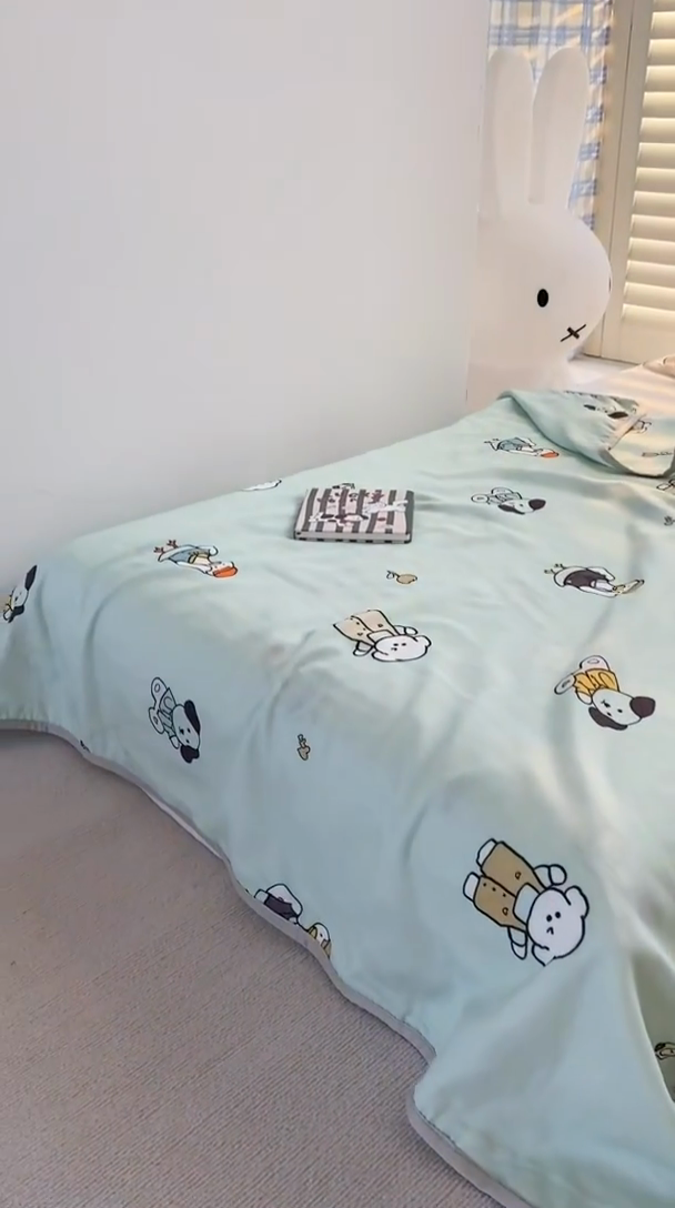 91家纺网 家纺一手货源 找家纺 潮邦 2025新款全棉双层纱多功能盖毯 动物派