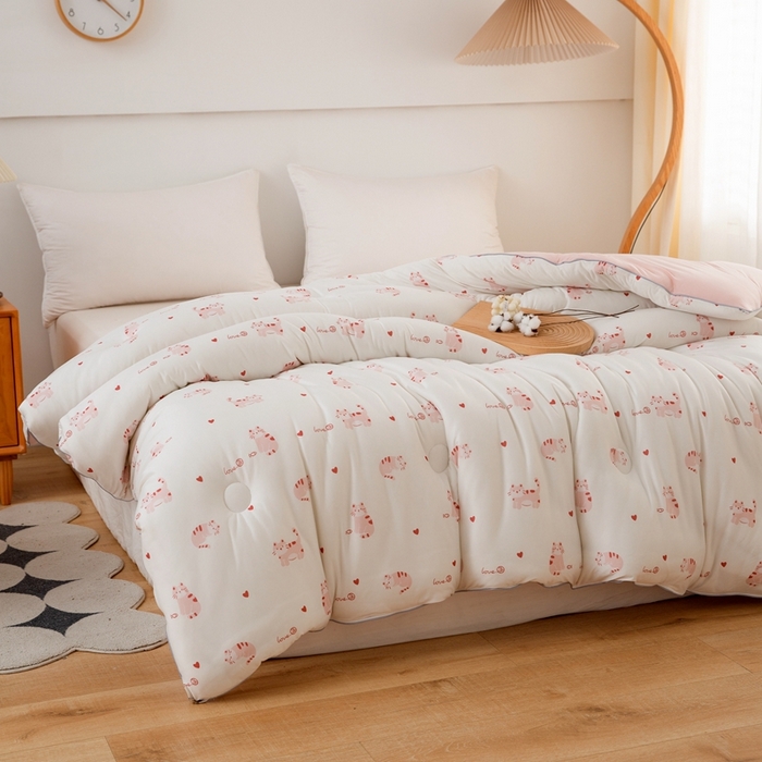 91家纺网 家纺一手货源 找家纺 啊雅家居 2025新款A类针织棉云柔大豆被抗菌被子被芯  小猫咪