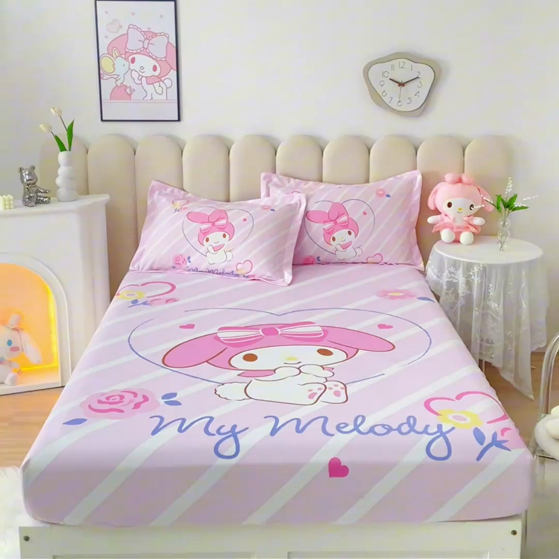 91家纺网 家纺一手货源 找家纺 蘭菲家纺 2024新款全棉大版三丽鸥卡通单床笠 天真