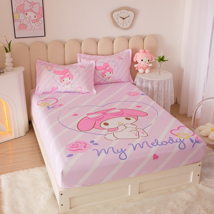 91家纺网 家纺一手货源 找家纺 蘭菲家纺 2024新款全棉大版三丽鸥卡通单床笠 天真