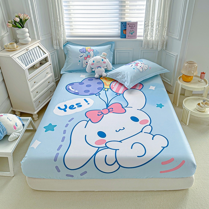 91家纺网 家纺一手货源 找家纺 蘭菲家纺 2024新款全棉大版三丽鸥卡通单床笠 小确幸