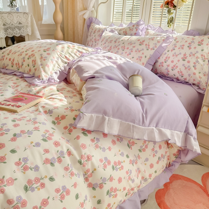 91家纺网 家纺一手货源 找家纺 眠屿 2024新款40支全棉花边四件套 惬意生活