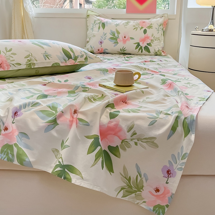 91家纺网 家纺一手货源 找家纺 绵庭家纺 2024新款AB版12868全棉印花单床单 繁花漫熳