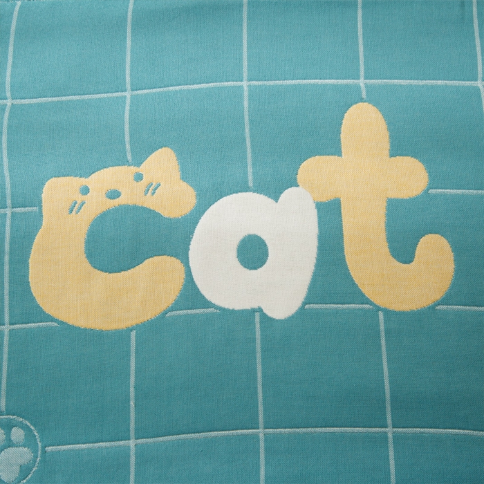 91家纺网 家纺一手货源 找家纺 朴尔家纺-毛巾被 2024新款卡通风格全棉四层纱布枕巾 cat-绿