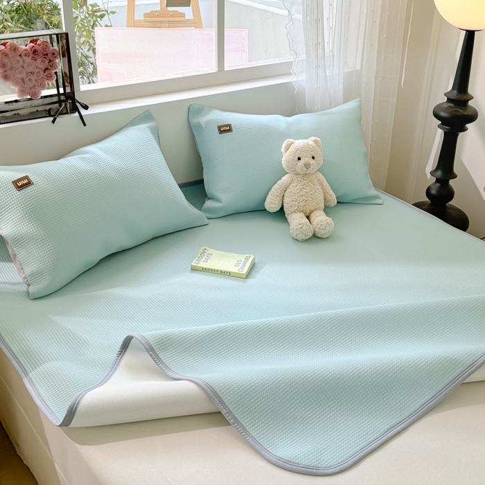 91家纺网 家纺一手货源 找家纺 慕澄家纺 2024新款高克重冰豆豆复合纯色贴标凉席  冰激凌-蓝